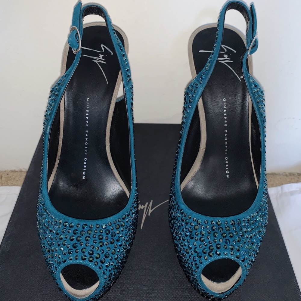 Giuseppe Zanotti Crystal Peep-Toe Slingback Heel